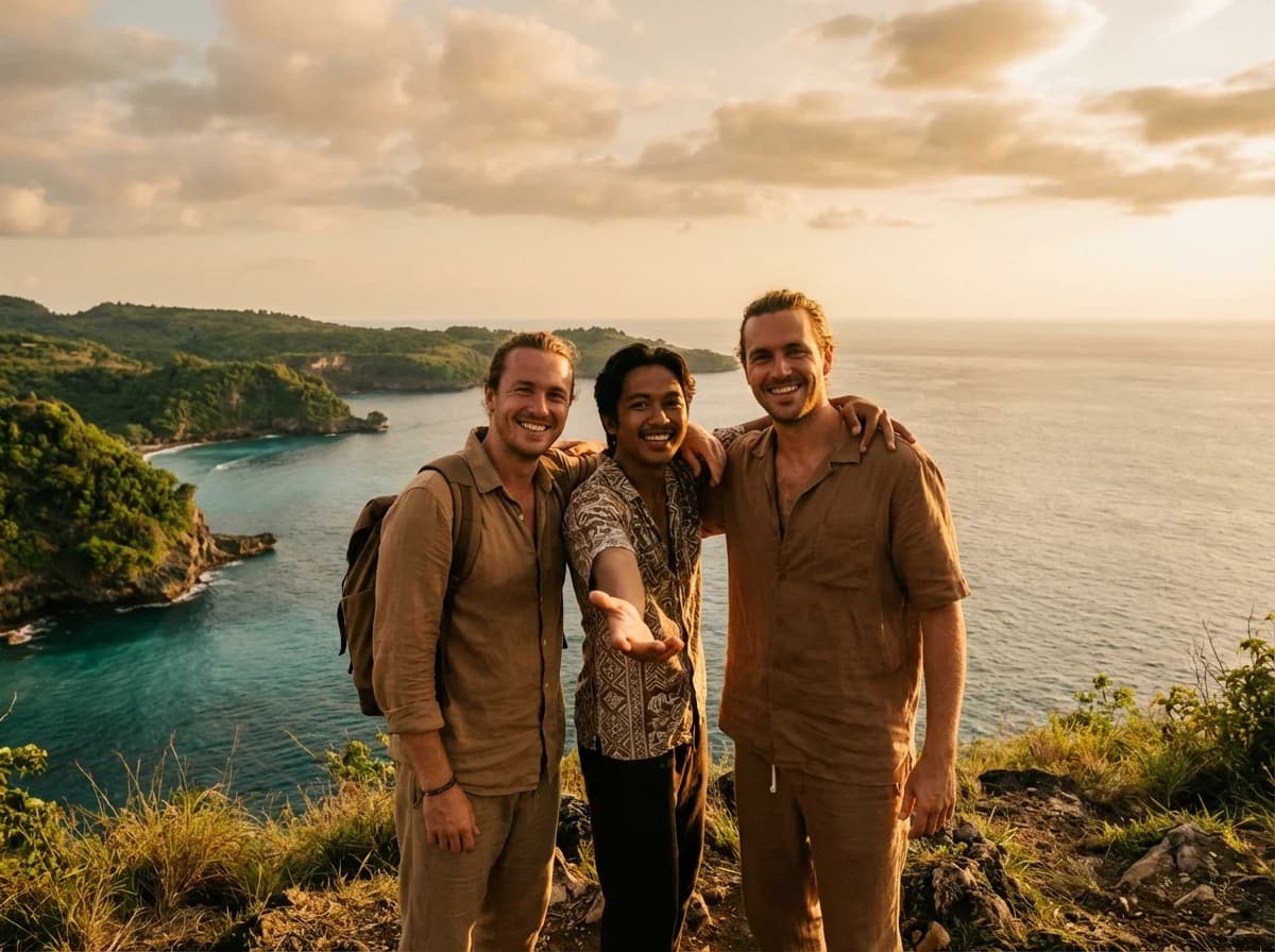 Friends together overlooking the horizon